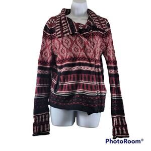 Lucky Brand Knit Asymmetrical Zip Long Sleeve Sweater Jacket Size M